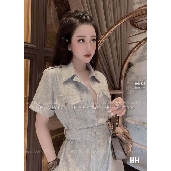 Jumpsuits cổ sơ mi kèm đai