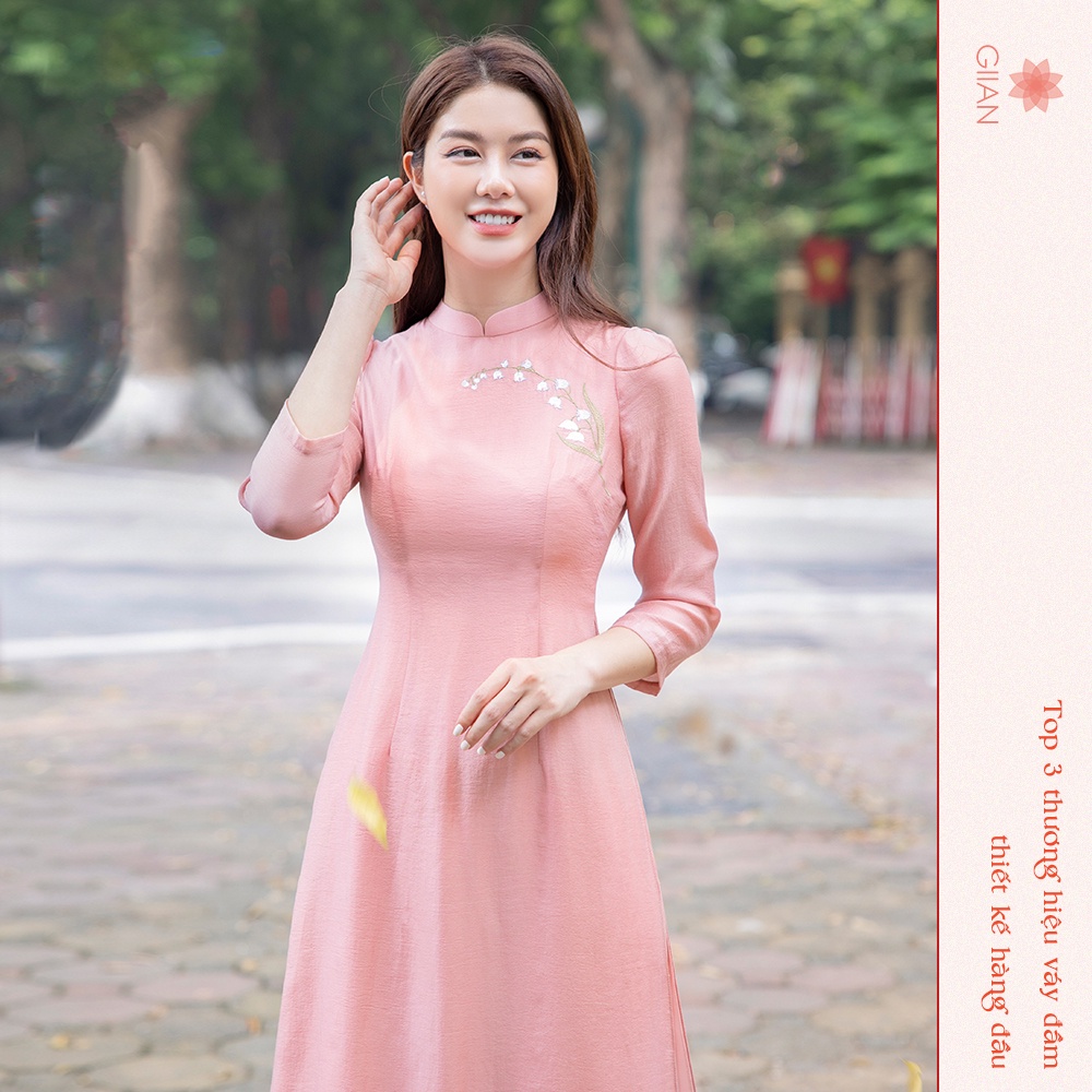Áo dài cách tân thêu hoa thủ công chất liệu tơ Linh Lan thương hiệu Giian - GAD439