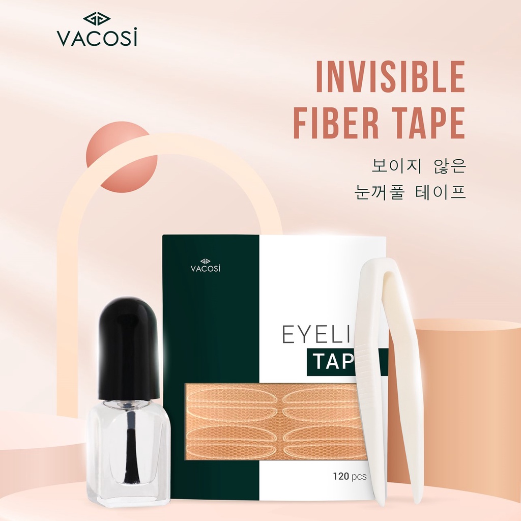 Dán Kích Mí Lưới Dùng Keo VACOSI INVISIBLE FIBER TAPE VM16 - Hộp 120 miếng + Nhíp Chuyên dụng