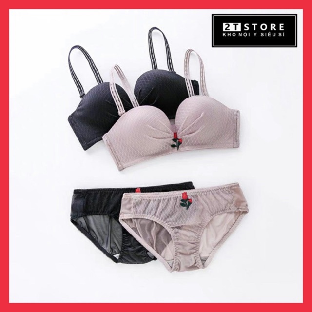Bộ lót nâng ngực Rose BL583 không gọng cúp ngang thêu hoa hồng gợi cảm | 2T Store nội y siêu sỉ