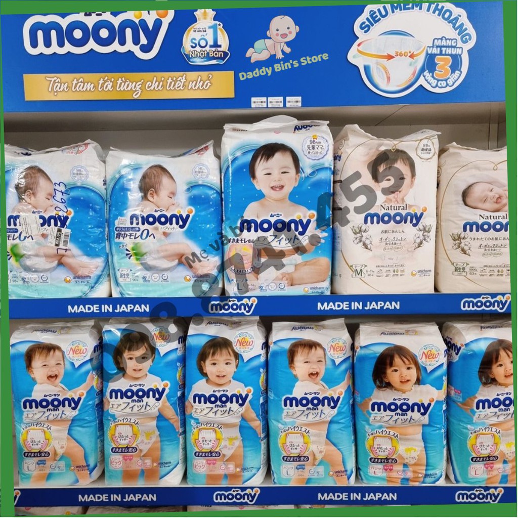 TÃ DÁN/QUẦN MOONY NHẬT ĐỦ SIZE NB90/ S84/ M64/ L54/ XL44/ M58/ L44/ XL38/ XXL26