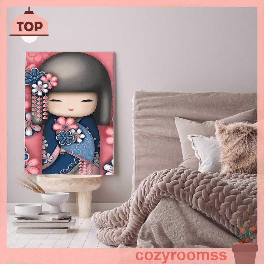 Bộ Tranh Đính Đá 5d Tự Làm Hình Búp Bê Kokeshi 30x40cm