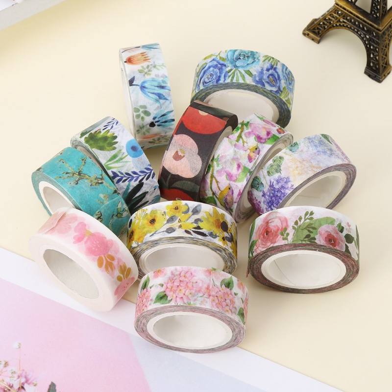 Cuộn Băng Dính Washi Họa Tiết Hoa Dễ Thương Dùng Trang Trí Sổ Tay DIY