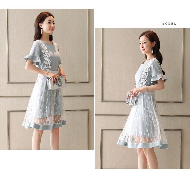 ĐẦM TAY LOE PHỐI TÙNG LƯỚI HỌA TIẾT KIỂU YẾM D0592