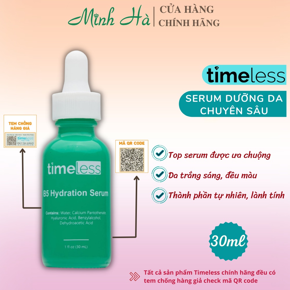 Serum Timeless 30ml đủ loại Vitamin B5 , Coenzyme, Matrixyl S6 , HA , Argan Oil , Squalane Oil , Matrixyl 3000