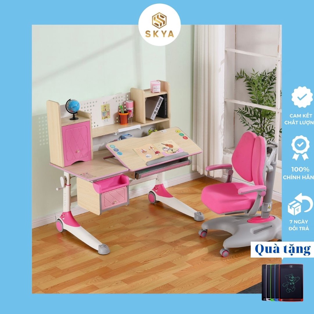 Bàn học chống cận chống gù SKYA A09 Bàn thông minh điều chỉnh độ cao có ngăn kéo tủ chứa, giá sách, vách treo đồ