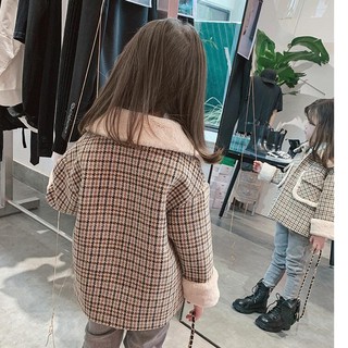 [FREESHIP]  Áo dạ kẻ bé gái cổ lông