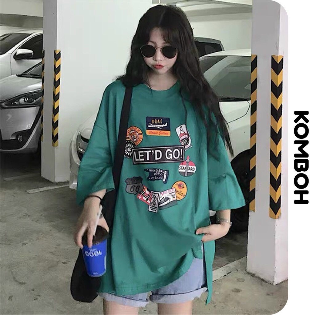 Áo thun tay lỡ form rộng LET'S GO, áo phông form rộng