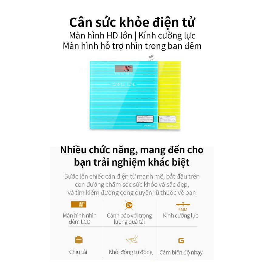 Cân điện tử sức khỏe Deli - cân chính xác, kính cường lực dành cho gia đình - Xanh/ Vàng - 8880