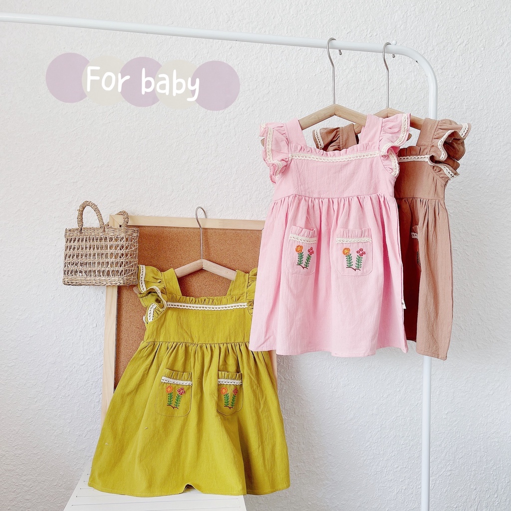 Váy hè cánh tiên cổ vuông 2 túi cho bé 1-6 tuổi (Mã 170602)