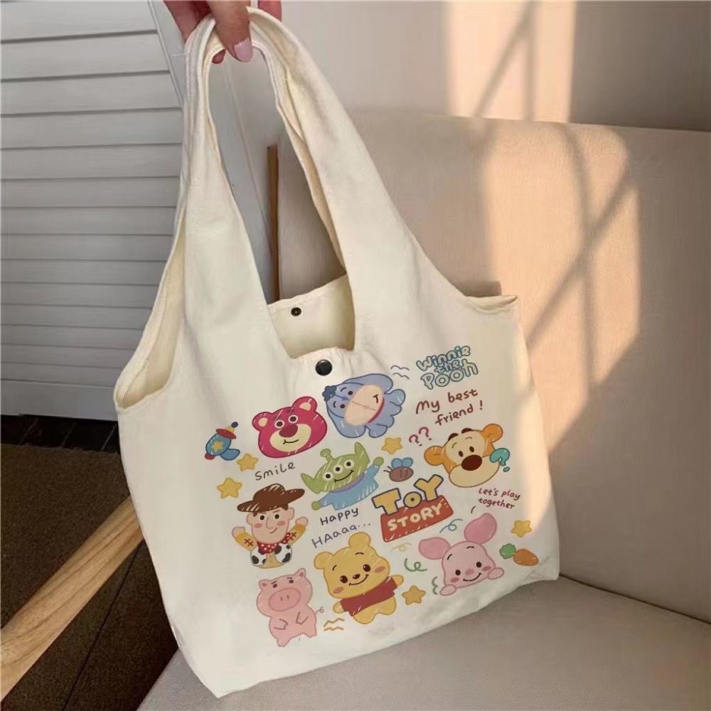 Túi Xách Vải Canvas Thiết Kế Cỡ Lớn Phong Cách Nhật Hàn Dễ Thương Cho Nữ