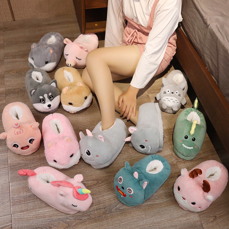 11 kiểu Dép bông đi trong nhà ấm áp hình chuột Hamster/ khủng long/ kỳ lân hoạt hình cho nữ