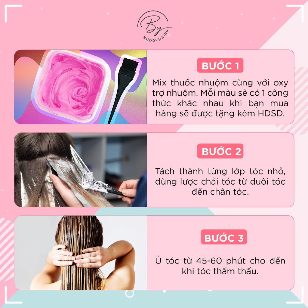 Thuốc nhuộm tóc NÂU RÊU không cần Thuốc tẩy tóc Buddyhairs tặng kèm găng tay mũ trùm trợ nhuộm tiện ích