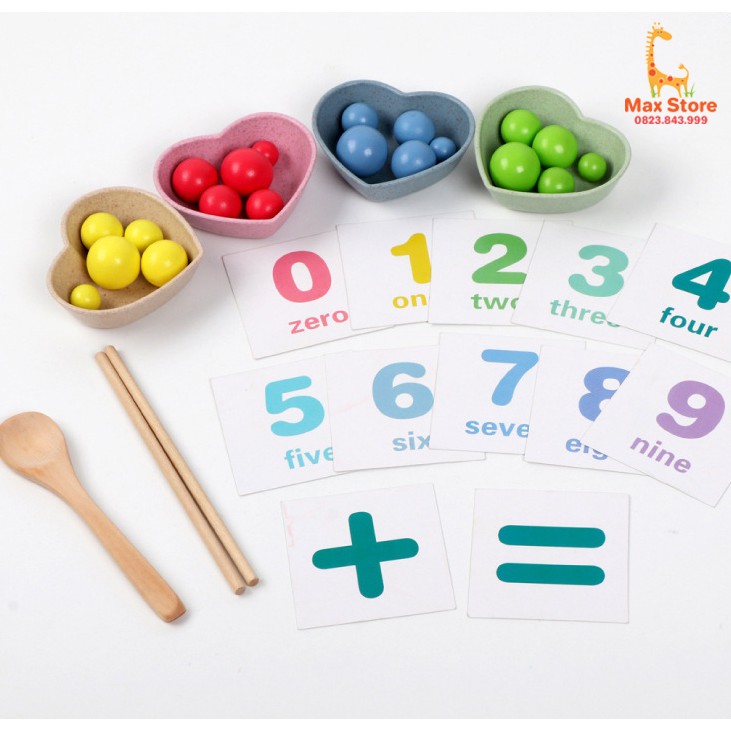 Đồ chơi gỗ Montessori bộ gắp hạt số đếm