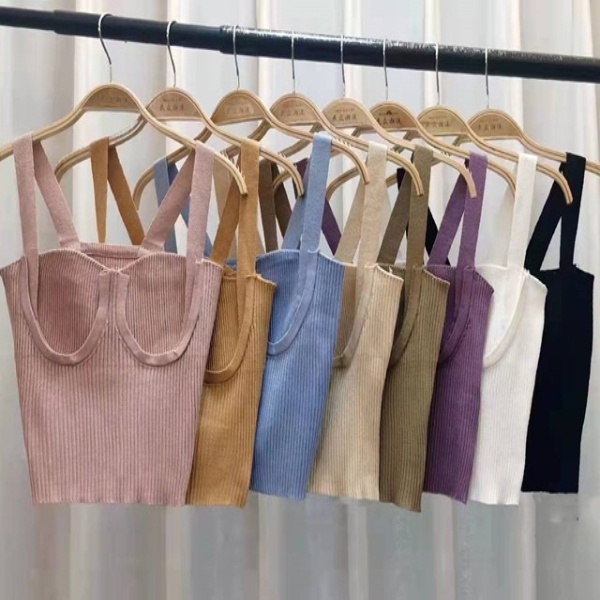 Áo Dệt Kim Hai Dây Dáng Ôm Màu Trơn Quyến Rũ Dễ Phối Đồ Thời Trang Phong Cách Mới