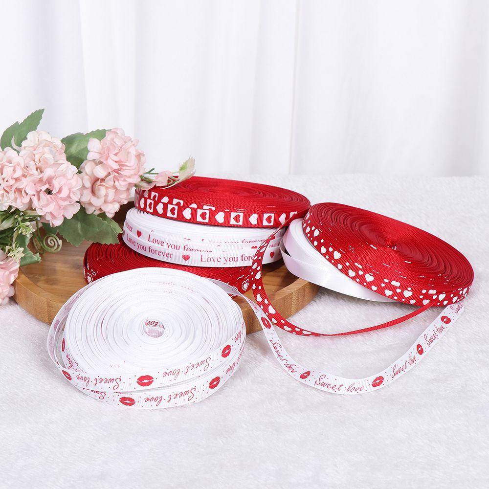 Cuộn Dây Ruy Băng Vải Satin Thắt Nơ In Họa Tiết Trái Tim Trang Trí Bánh Kem Ngày Valentine