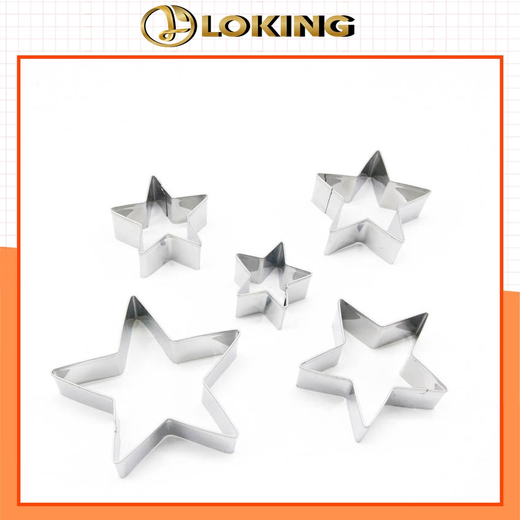 Khuôn cắt làm bánh quy, chiên trứng bằng inox hình ngôi sao bộ 5 khuôn - LOKING