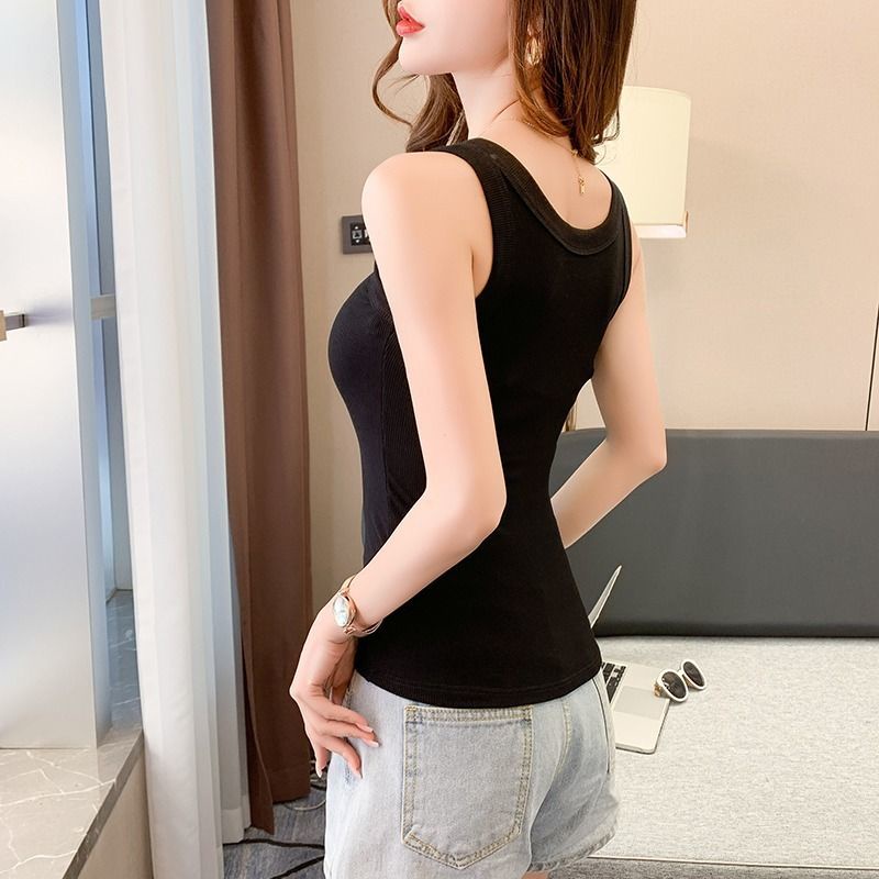 Áo Yếm Không Tay Màu Trơn 172025 Áo Hai Dây Dáng Ôm Cổ Chữ U Dễ Phối Đồ Thời Trang