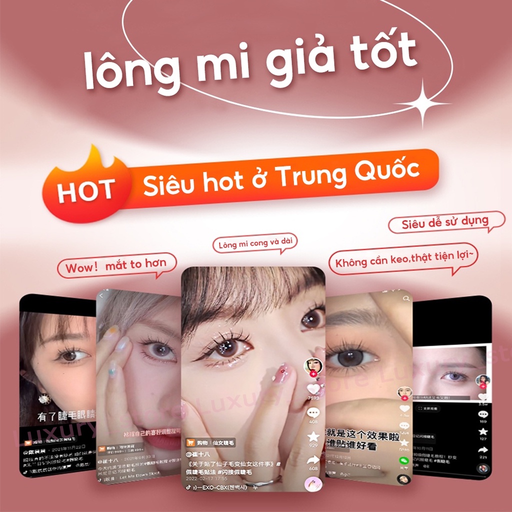 Lông mi giả tự nhiên dán không cần keo có thể tái sử dụng tự dính 3 giây 30g cho người mới trang điểm