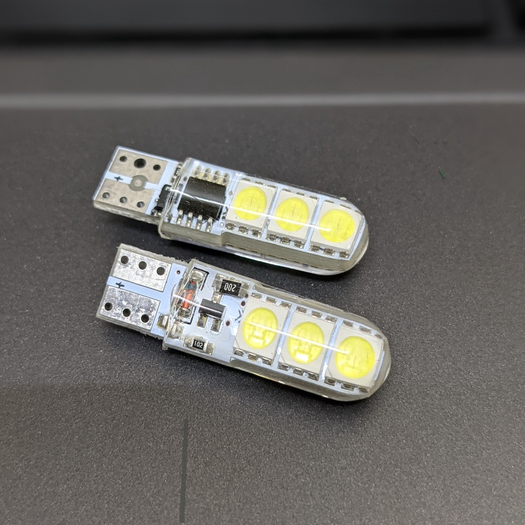 T10-6smd-5050-nháyF1, Set 2 bóng đèn t10 led t10 sáng liên tục & nháy F1 sáng gắn demi xi nhan xe máy ô tô
