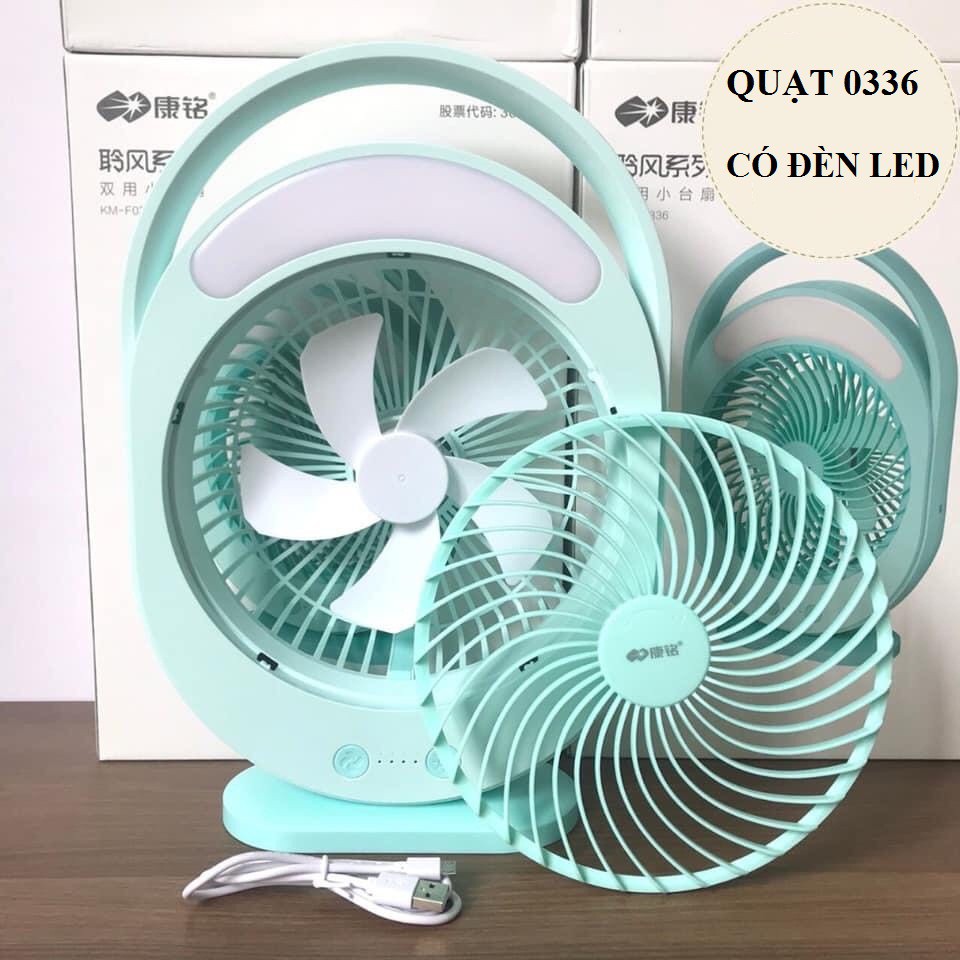 Quạt sạc tích điện có đèn led km f0336