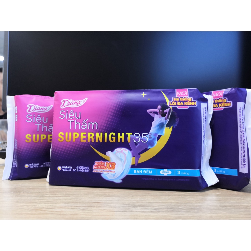 Diana Super night 35cm 3 miếng 1 túi (băng vệ sinh ban đêm)