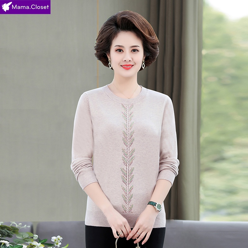 #HH6001 ÁO LEN CỔ TRÒN, DÀI TAY ĐÍNH ĐÁ CHO PHỤ NỮ TRUNG NIÊN HÀNG HOT QUẢNG CHÂU 2021