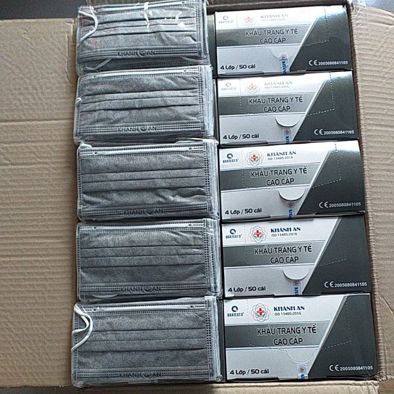 Khẩu trang Xám Khánh An 4 lớp Túi 10 cái Hộp 50 cái | BigBuy360 - bigbuy360.vn