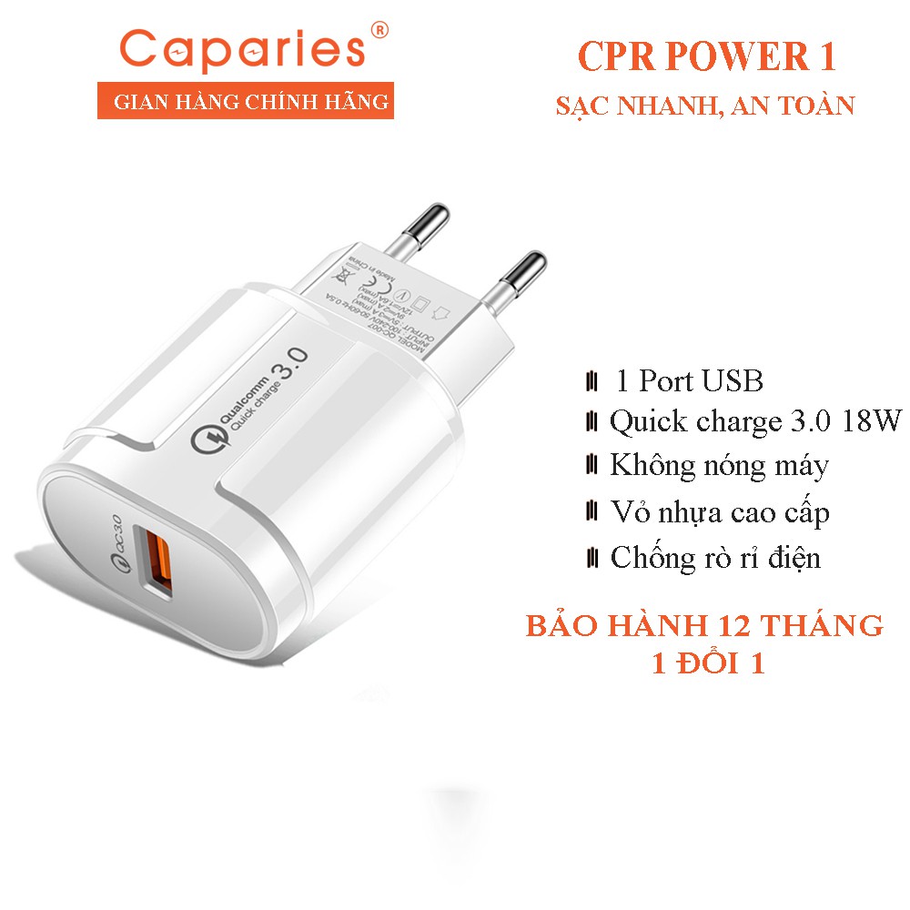 Cốc Sạc CAPARIES CPR01 - 1 Cổng USB 18W Quick Charge 3.0 - CPRPOWER1