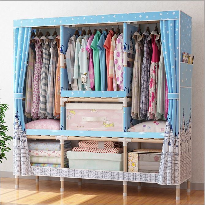 tủ vải tủ để quần áo tủ tủ khung gỗ 3 buồng Cực Tiện Lợi