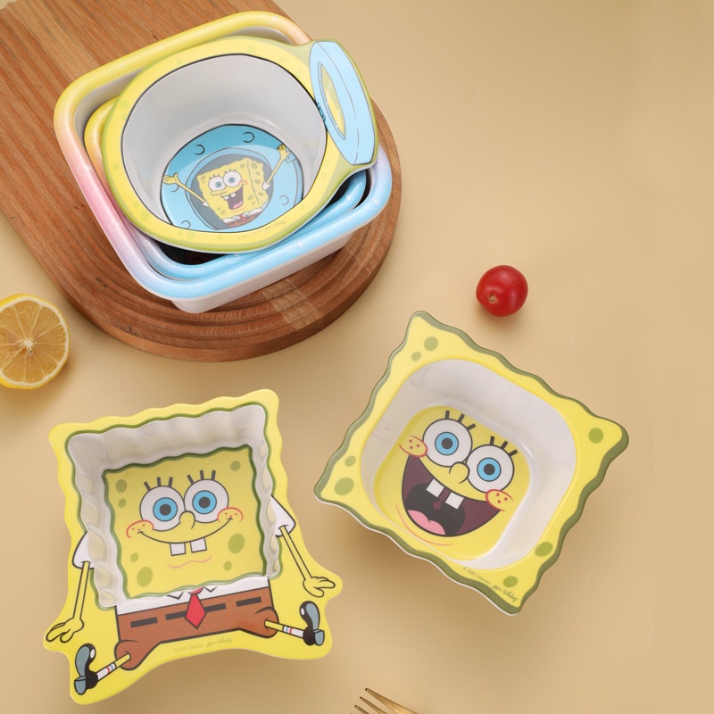 Tô Ăn Cho Trẻ Em Chất Liệu Sợi Tre Thân Thiện Với Môi Trường Hình Spongebob