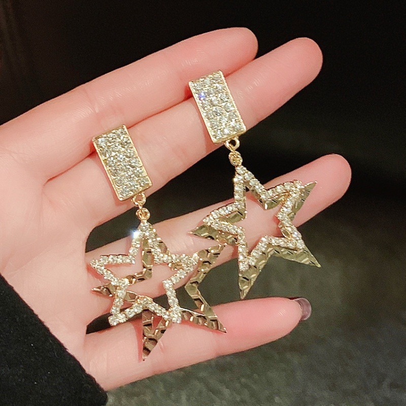 Bông Tai Mạ Bạc 925 Hình Ngôi Sao Đính Đá Thời Trang