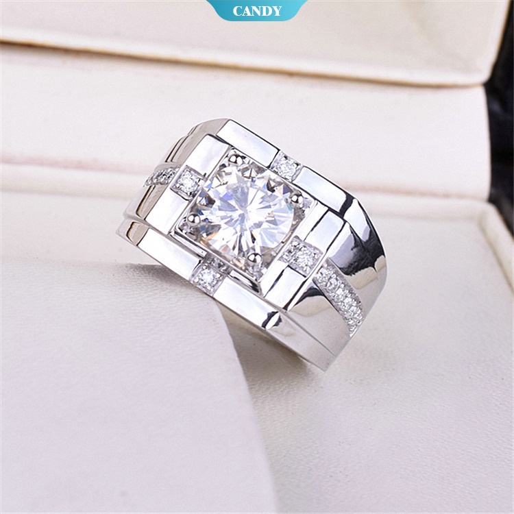 Nhẫn Cưới Mạ Bạc 925 Đính Kim Cương Nhân Tạo Cho Nam