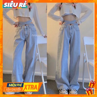 Quần Baggy - Quần Jeans Lưng Cao 🍓 Phối Dây Thắt Nơ Vòng Eo