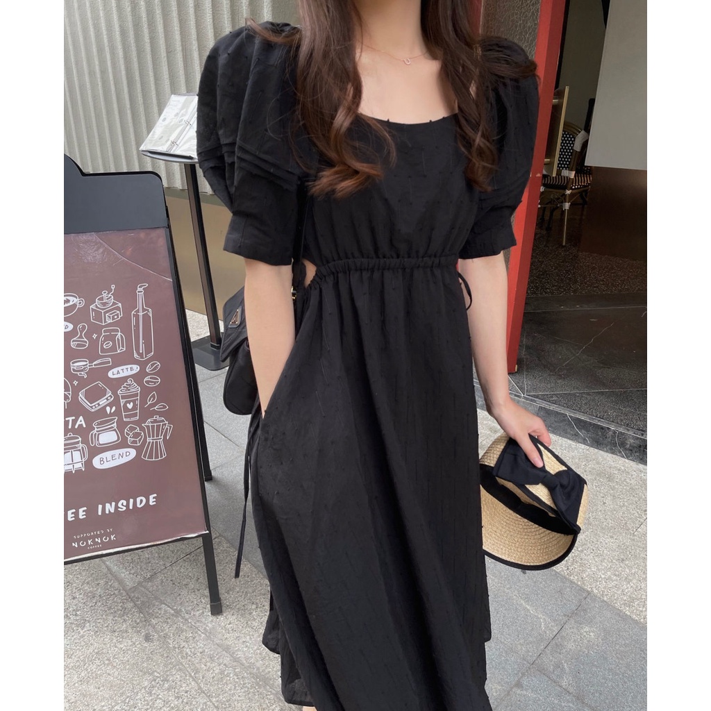 Đầm tay phồng cổ vuông thời trang mùa hè phong cách Hàn Quốc cho nữ