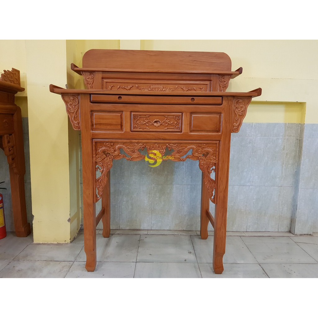 Bàn thờ nhị cấp gõ đỏ chạm sen 1m27