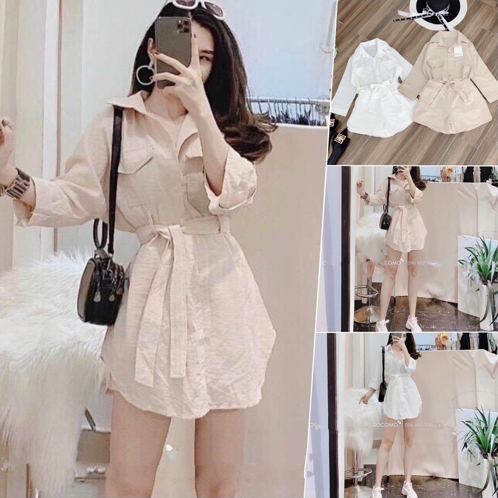 Đầm sơ mi thắt eo
