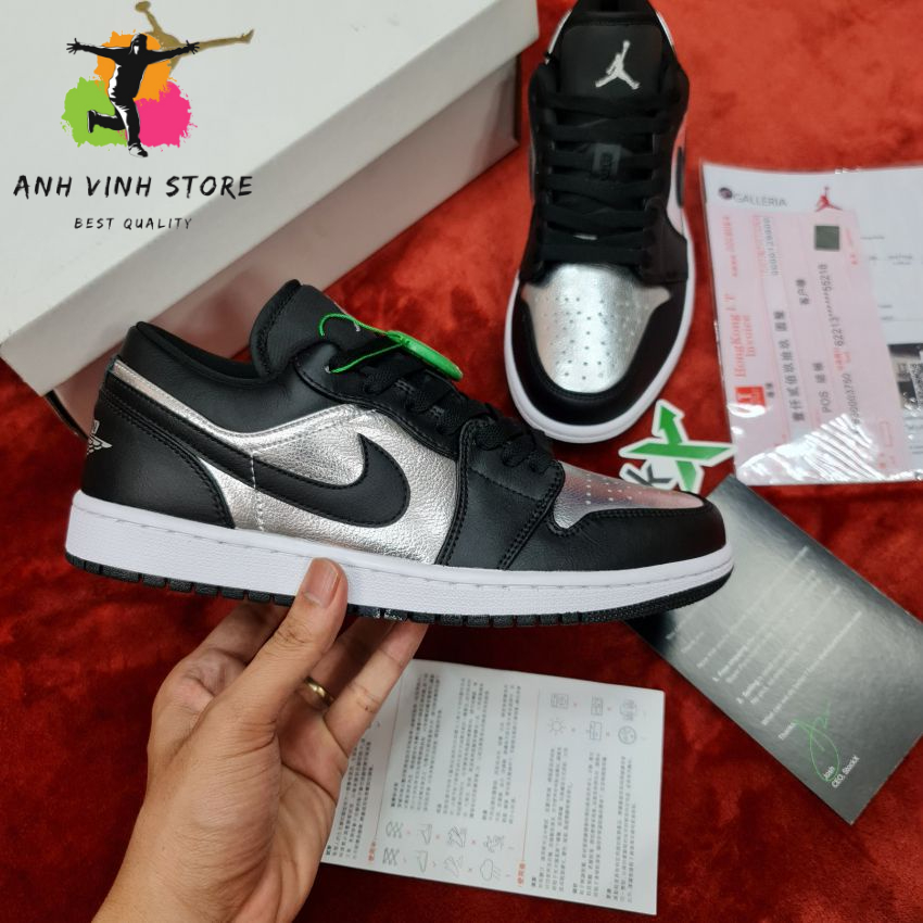 Giày jordan 1 low black metallic silver thể thao nam nữ màu đen bạc cổ thấp