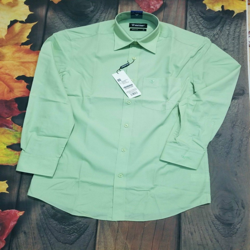 Aó sơ mi nam Dài Tay Việt Tiến màu xanh bơ - GREEN Chính hãng , cao cấp – form suông REGULAR – tà bầu  .SHOP HỨA