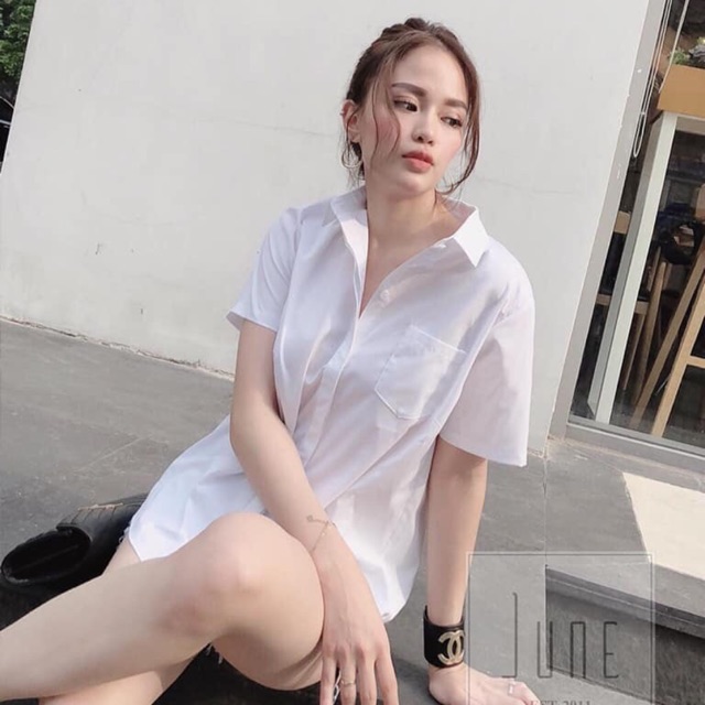 ÁO TRẮNG HỌC SINH ULZZANG CỘC TAY CÓ TÚI