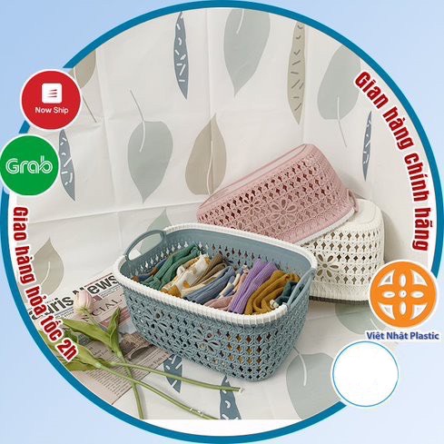 Rổ nhựa giả đan mây có quai cầm Việt Nhật, giỏ hoa 2 size màu pastel xinh xắn TTS 3377