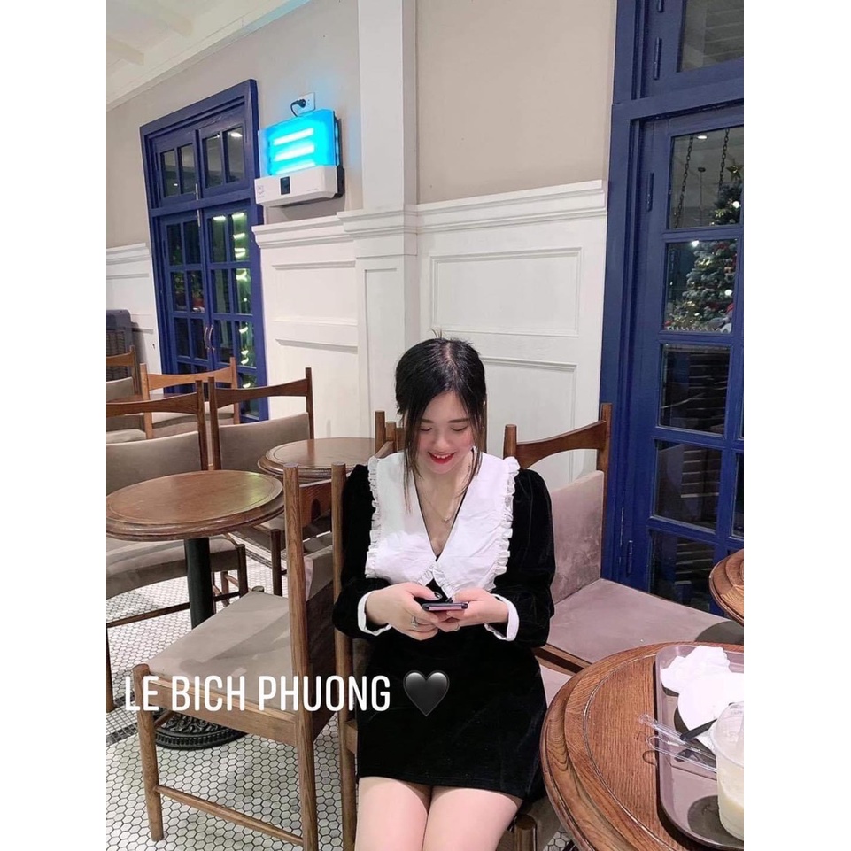 Váy nhung cổ bèo lá dáng tiểu thư diện tết hàng đổ shop, Đầm diện tết | BigBuy360 - bigbuy360.vn