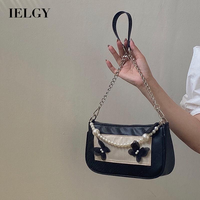 Túi đeo vai IELGY trang trí bướm phối chuỗi ngọc trai vintage kiểu Pháp cho nữ