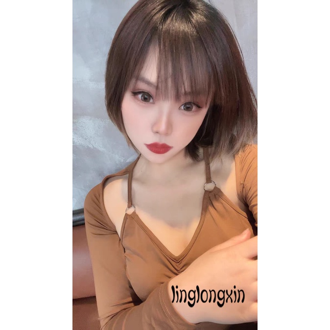 ♡Qj☌Áo Croptop Tay Dài Cổ Chữ V Màu Sắc Trơn Thời Trang Mùa Hè Dành Cho Nữ