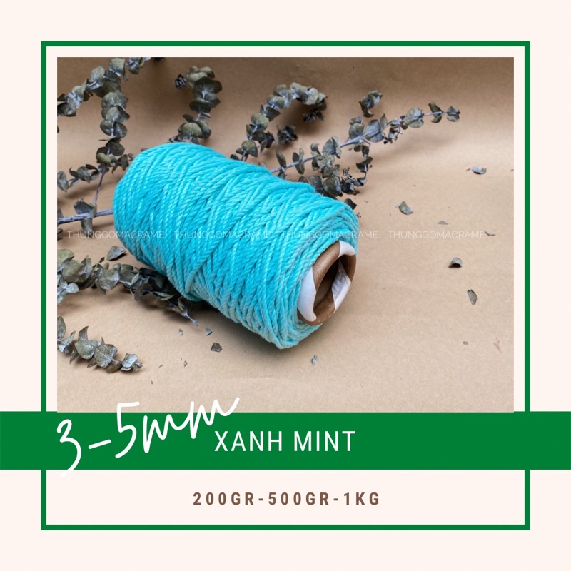 Dây thừng cotton macrame màu Xanh Mint 3mm