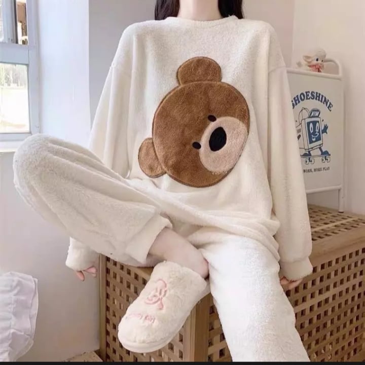 Bộ ngủ gấu lông 2 mặt siêu hot - Đồ ngủ nữ form rộng. Bộ ngủ lông siêu ấm mùa đông - HANHAN SHOP