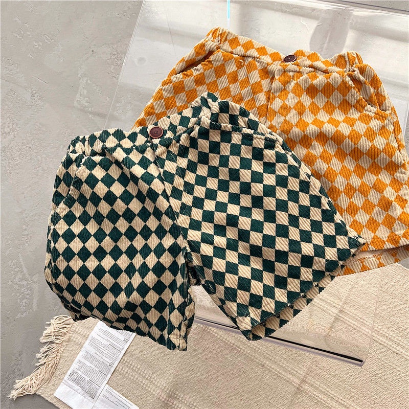 [Babycat] Hàng Có Sẵn Quần Ngắn Nhung Kẻ Phong Cách Nhật Bản Hàn Quốc Thời Trang Mùa Xuân Mới Dành Cho Bé Trai Bé Gái 2022