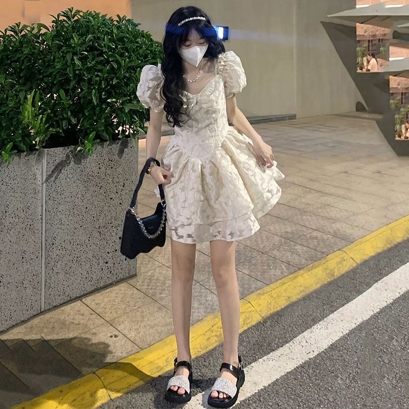 Đầm Ngắn Ôm Eo Màu Trơn Phong Cách Công Chúa Thời Trang Mùa Hè Mới Cho Nữ