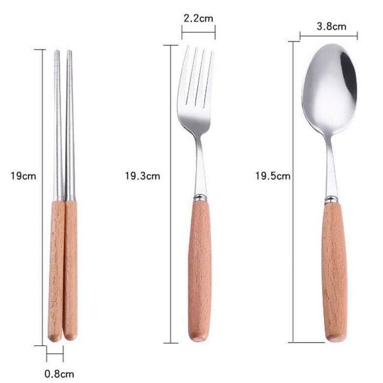 Bộ Thìa Đũa Lúa Mạch Cán Gỗ Kèm Hộp