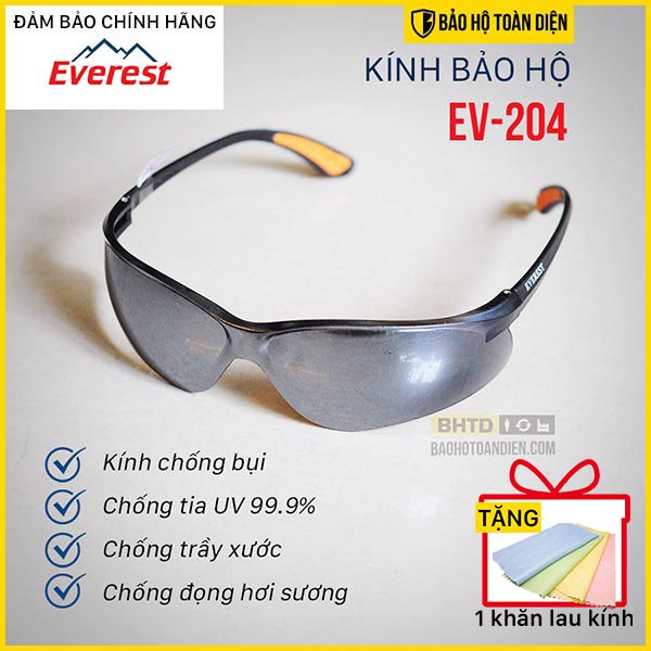 (RẺ) [TẶNG KHĂN LAU KÍNH] Kính bảo hộ Everest EV204. Kính chống bụi, chống chói, cản gió, chống trầy, tia UV.